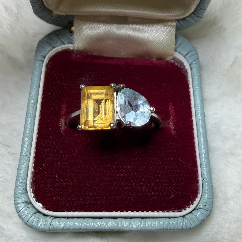 Beautiful citrine and blue topaz sterling silver ring